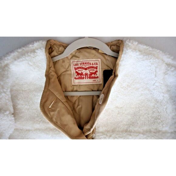 Levi’s Women's Sz L Beige/Cream Marlowe Oversized Reversible Sherpa Jacket - Picture 7 of 12
